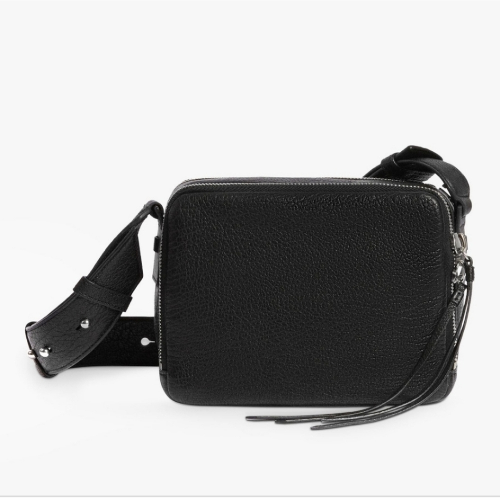 All Saints Black Leather Crossbody Bag
